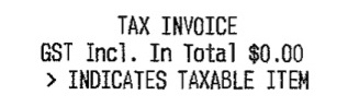 TAX INVOICE - GST Incl. In Total $0.00